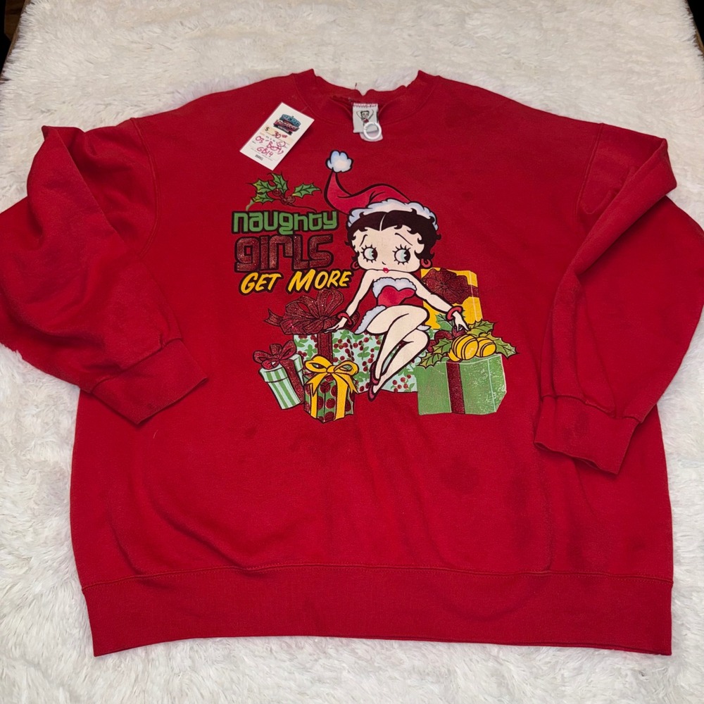 Betty Boop Sweatshirt Mens Large Red Naughty Girls Get More Christmas Vintage